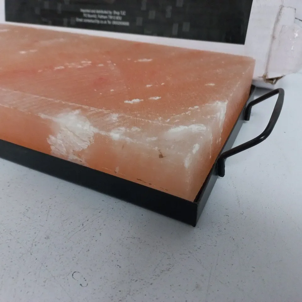 BOXED HIMALAYAN SECRET RECTANGULAR SHAPE SALT PLATE WITH METAL HOLDER