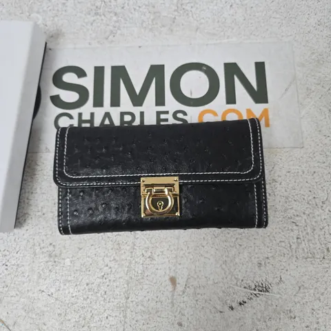 LA MAREY SIGNATURE BLACK OSTRICH-EFFECT LEATHER WALLET