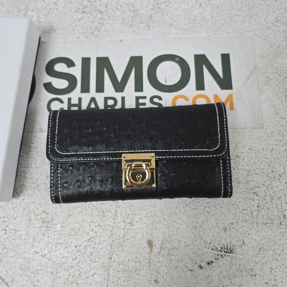 LA MAREY SIGNATURE BLACK OSTRICH-EFFECT LEATHER WALLET