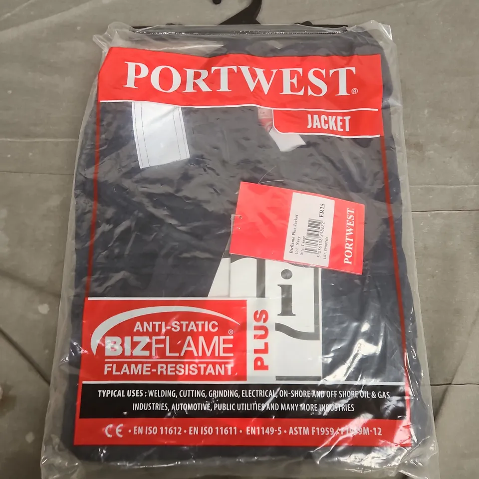 BAGGED PORTWEST BIZFLAME PLUS JACKET IN NAVY- LARGE