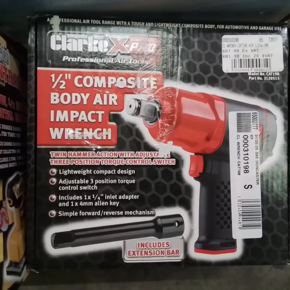 MIXED BOX OF TOOLS AND MACHINERY EQUIPMENT TO INCLUDE: CONTRACTORS HAMMER DRILL, IMPACT WRENCH,  MULTI TOOL, 56PC TORX/STAR SET AND 320W ½ SHEET ORBITAL SANDER 