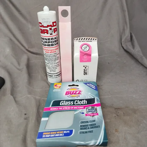 APPROXIMATELY 15 ASSORTED HOUSEHOLD PRODUCTS TO INCLUDE INCENSE SMOL WASHING UP LIQUID, BUZZ GLASS CLOTH AND GENERAL PURPOSE ADHESIVE