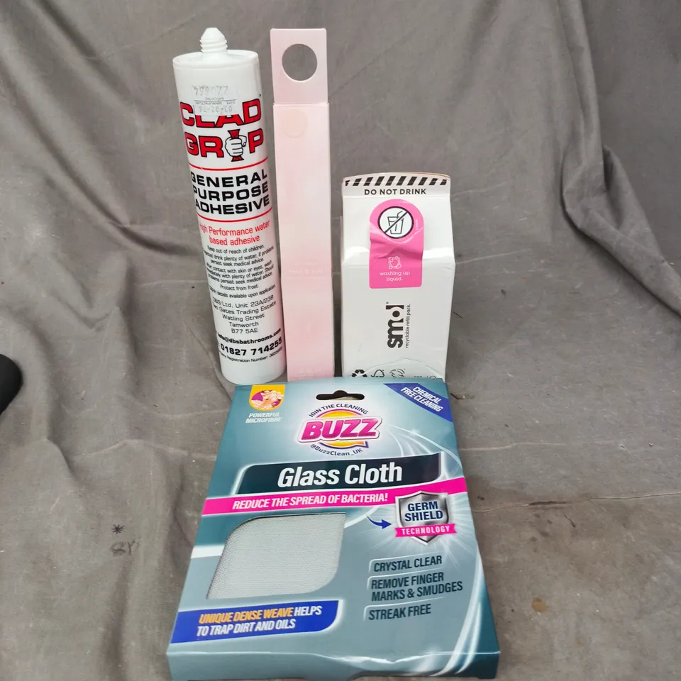 APPROXIMATELY 15 ASSORTED HOUSEHOLD PRODUCTS TO INCLUDE INCENSE SMOL WASHING UP LIQUID, BUZZ GLASS CLOTH AND GENERAL PURPOSE ADHESIVE