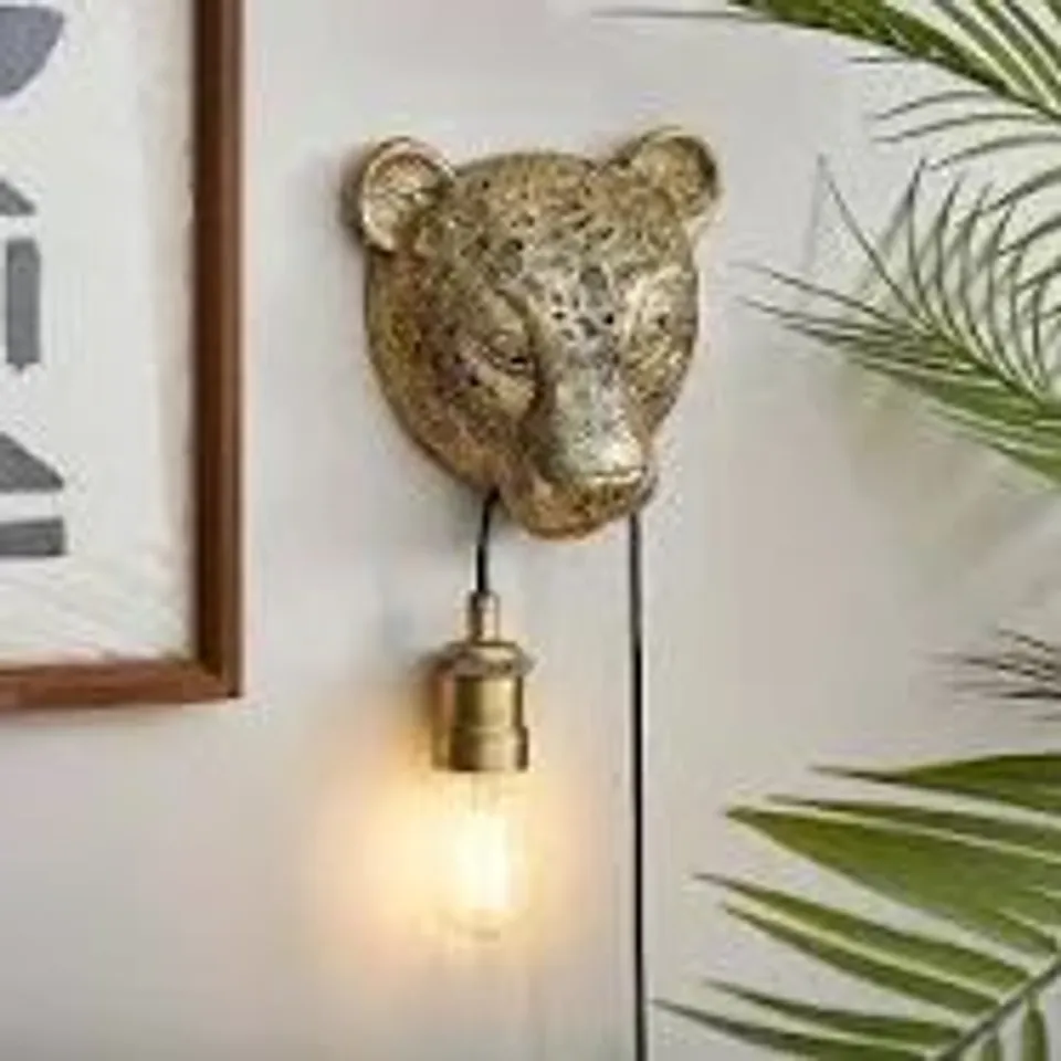 BOXED KINDRA LEOPARD EXPOSED BULB PLUG IN WALL LIGHT