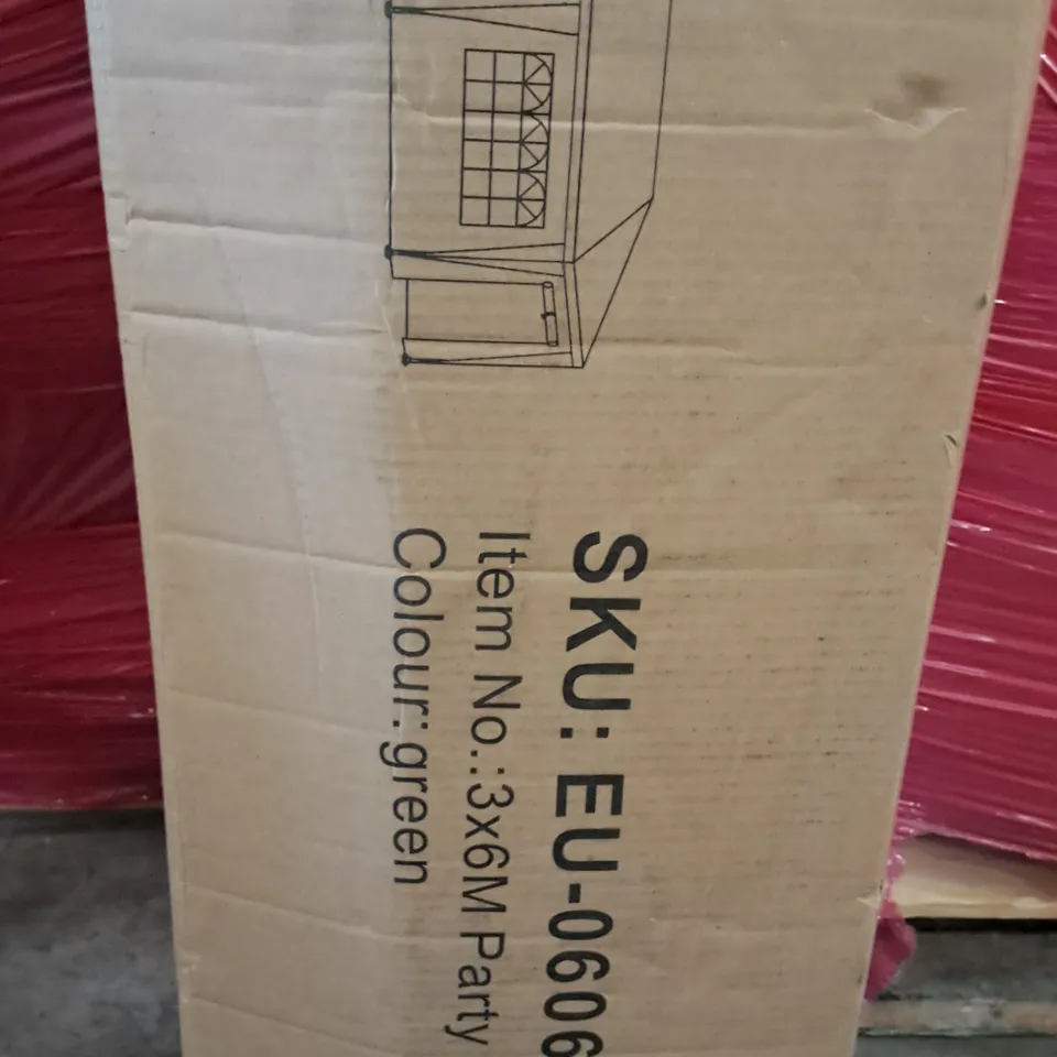 PALLET OF ASSORTED HOUSEHOLD ITEMS TO INCLUDE 3X6M PARTY TENT, BOXED OFFICE CHAIR AND ROLLED MATTRESS TOPPER