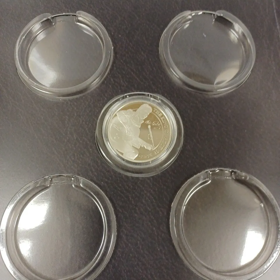 BOX TO CONTAIN APPROX. 7 X COLLECTABLE COIN FOLDERS. ONE COIN IN EACH COLLECTING FOLDER.