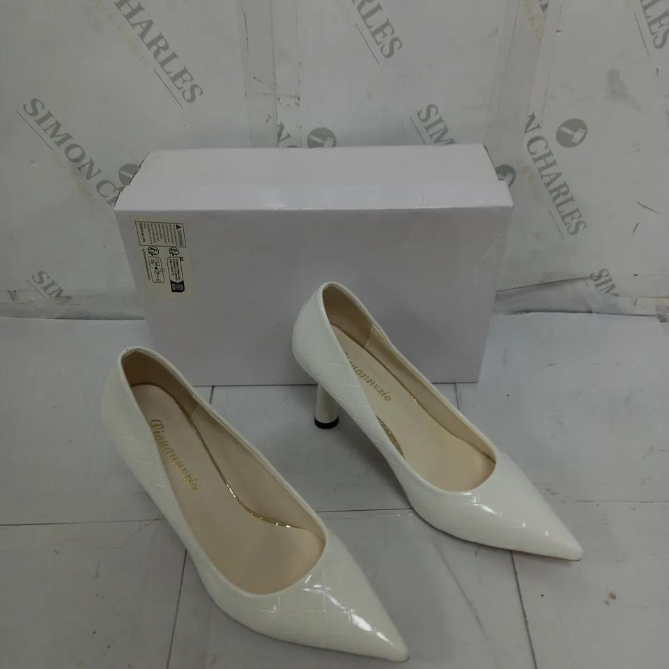 BOXED PAIR OF LIGUANNIXIE WHITE POINTED HEELS SIZE 39