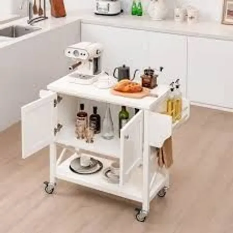 BOXED COSTWAY 2 DOOR SINGLE SHELF WHITE KITCHEN ISLAND TROLLEY