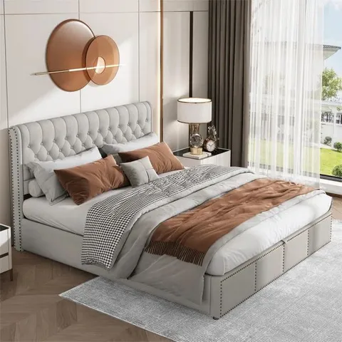 BOXED MOBUS UPHOLSTERED OTTOMAN BED // SIZE: 6FT SUPERKING (2 BOXES)