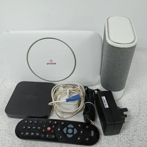 APPROXIMATELY 12 ASSORTED HOUSEHOLD ITEMS TO INCLUDE ROUTERS, CABLES, REMOTES, ETC