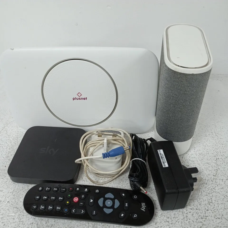 APPROXIMATELY 12 ASSORTED HOUSEHOLD ITEMS TO INCLUDE ROUTERS, CABLES, REMOTES, ETC