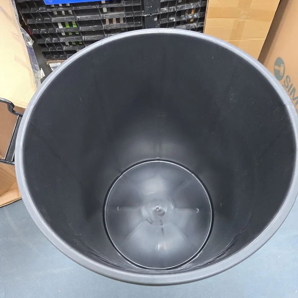 Large black plastic storage bin with lid