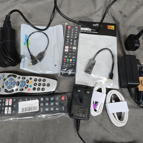 LOT OF ASSORTED ELECTRONICS ACCESSORIES TO INCLUDE REMOTES, ADAPTERS, CABLES & POWER SUPPLIES 