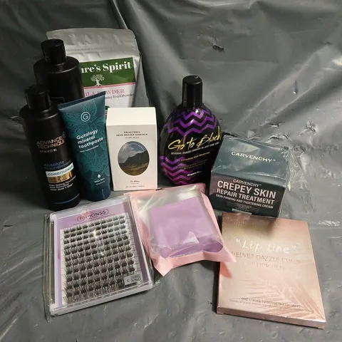 APPROXIMATELY 20 ASSORTED HEALTH & BEAUTY PRODUCTS TO INCLUDE CARVENCHY CREPEY SKIN REPAIR TREATMENT, GUTOLOGY MINERAL TOOTHPASTE, AVON CONDITIONER, ETC