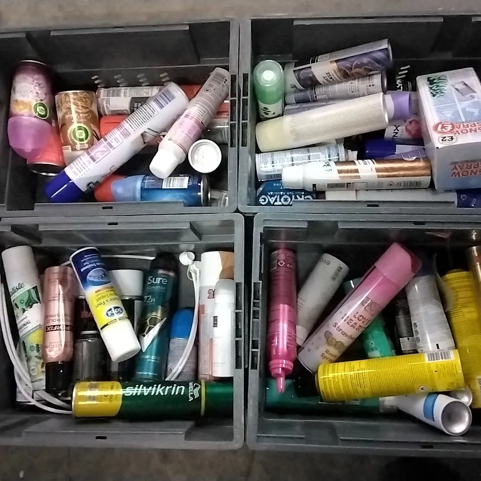 4 TRAYS OF ASSORTED ITEMS TO INCLUDE: PURE SOFT COTTON AIR WICK, SKIN CLEANSING FOAM, VEGAN SUPERDRY,ATHLETES FOOT SPRAY, BATISTE OVERNIGHTDEEP CLEANSE ETC