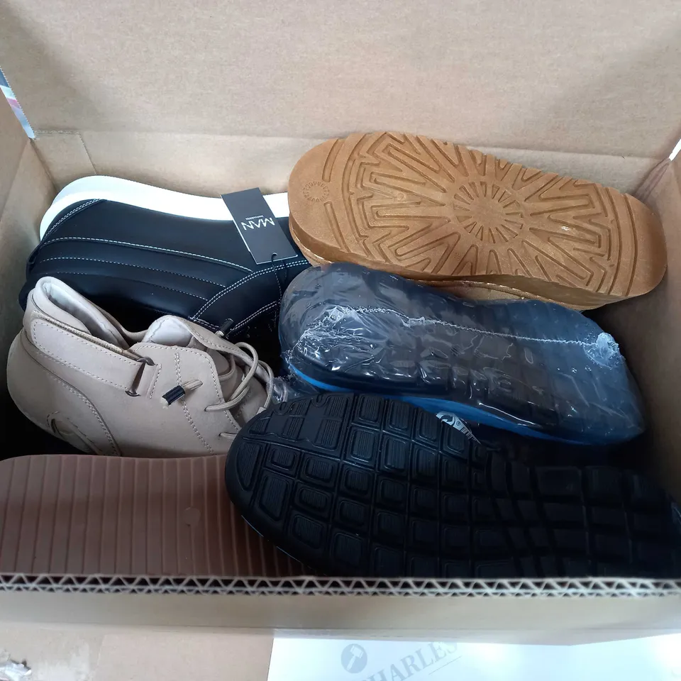 BOX OF APPROX 8 ASSORTED ITEMS TO INCLUDE - MAN BLACK SHOES - DYKHMATE - PALINKA UGGS ECT