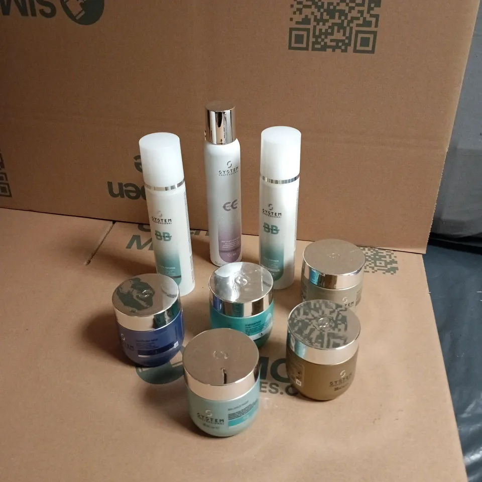 BOX OF APPROXIMATELY 8 WELLA SYSTEM COSMETIC ITEMS INCLUDING CURL DEFINER AND REPAIR MASK 