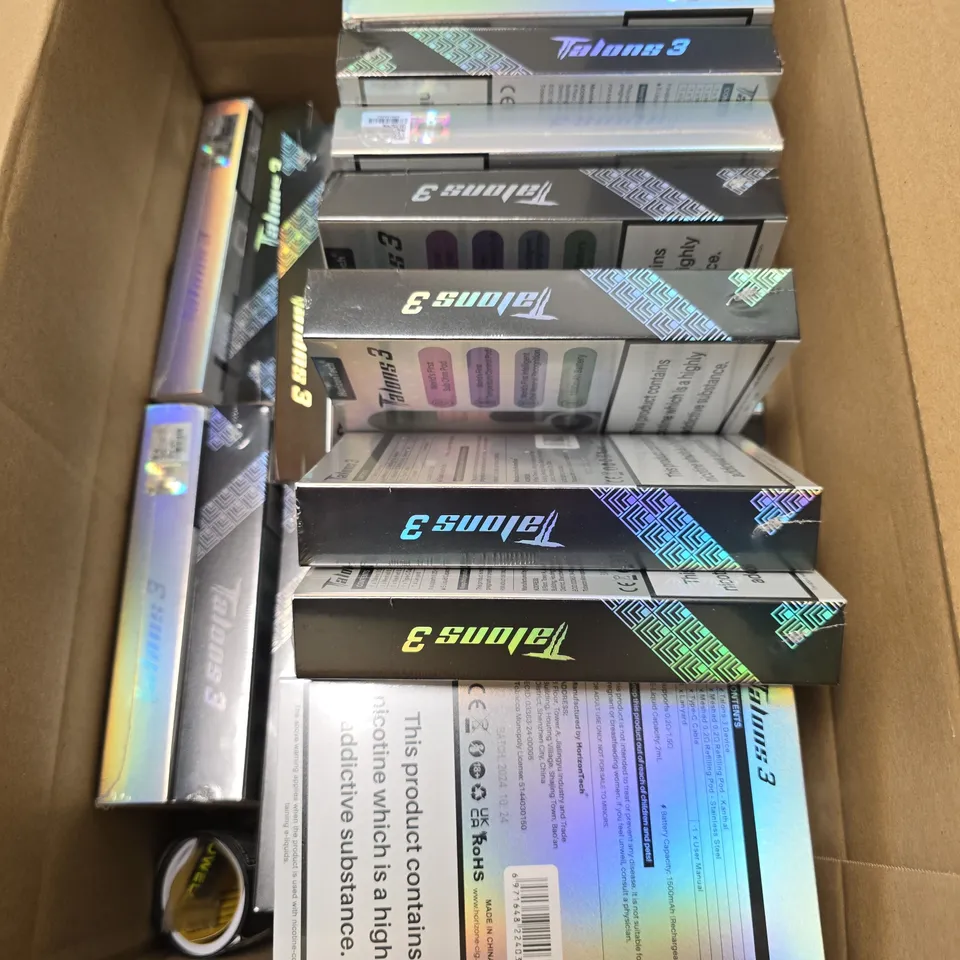 BOX OF APPROXIMATELY 20 ASSORTED E-CIGARETTES PRODUCTS TO INCLUDE - HORIZON TECH TALOONS 3 