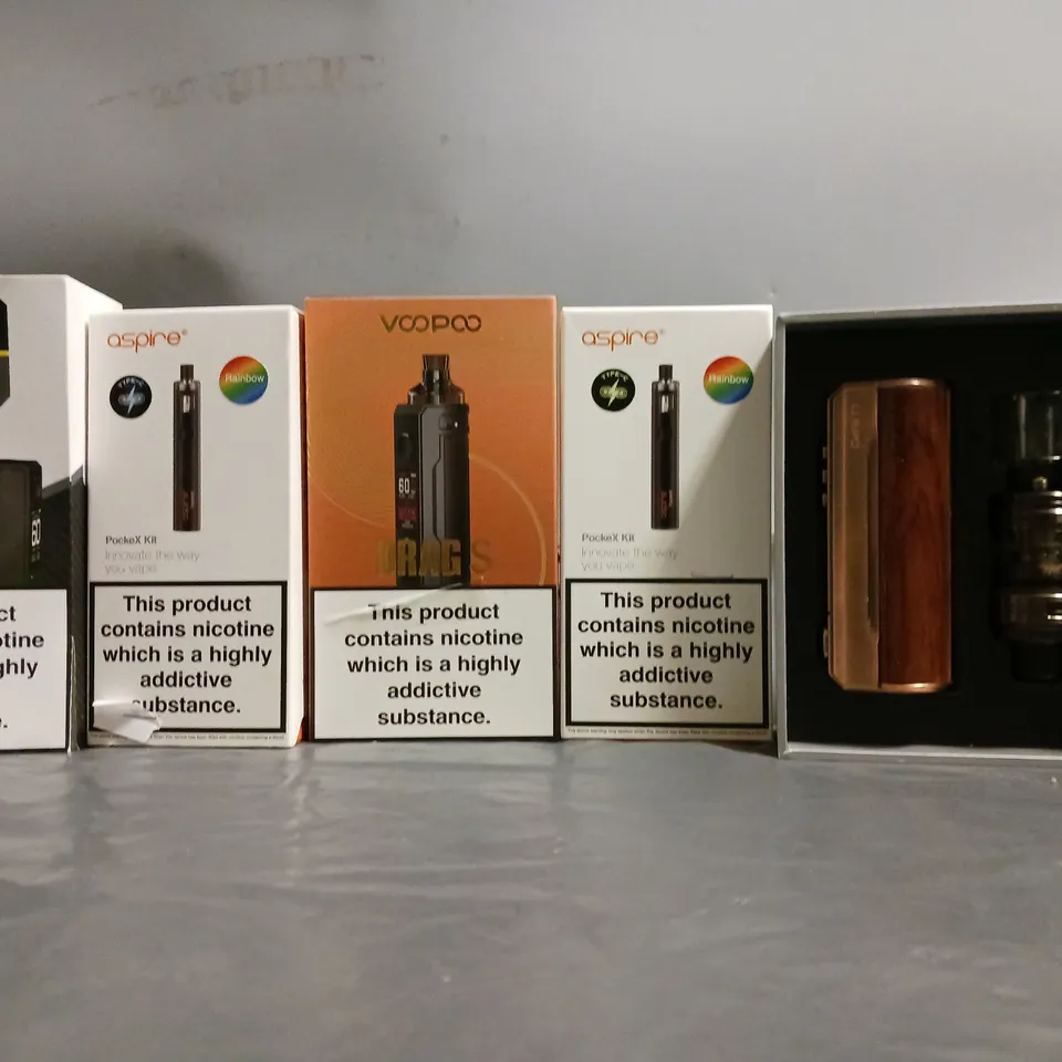 BOX OF APPROXIMATELY 18 ASSORTED E-CIGARETTES TO INCLUDE - ASPIRE , VOOPOO 