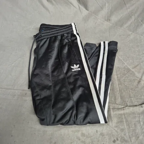 ADIDAS BLACK TRACK PANTS WITH WHITE SIDE STRIPES – UK 10