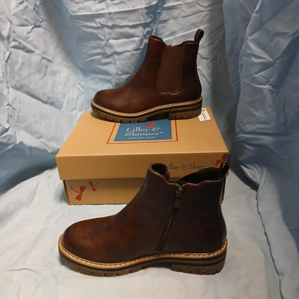 LILLEY & SKINNER BROWN LEATHER CHELSEA BOOTS, UK 4 (EU 37) – BOXED