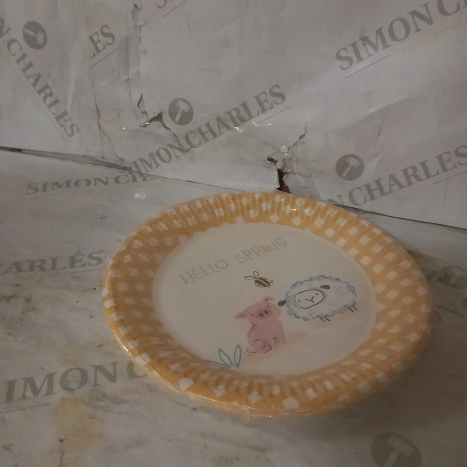 BOX OF 14 PACKETS OF 12 BRAND NEW "HELLO SPRING" PAPER PLATES
