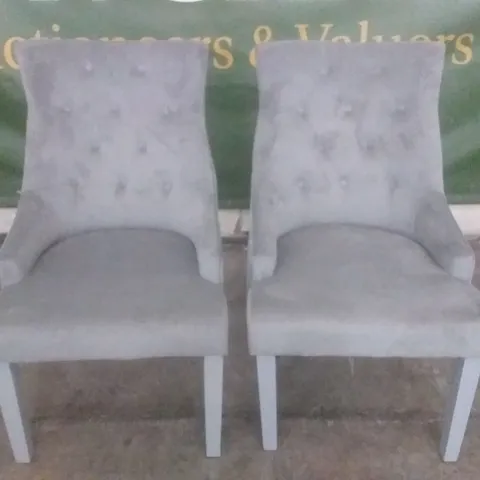 SET OF 2 DESIGNER DUKE GREY VELVET BUTTON BACK DINING CHAIR (GREY LEG)