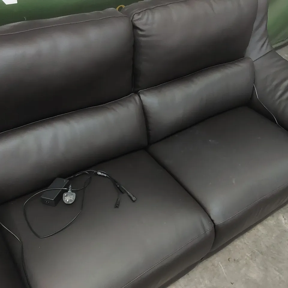 QUALITY DESIGNER ITALIAN MADE DEGANO 3-SEATER ELECTRIC RECLINING DARK BROWN LEATHER SOFA