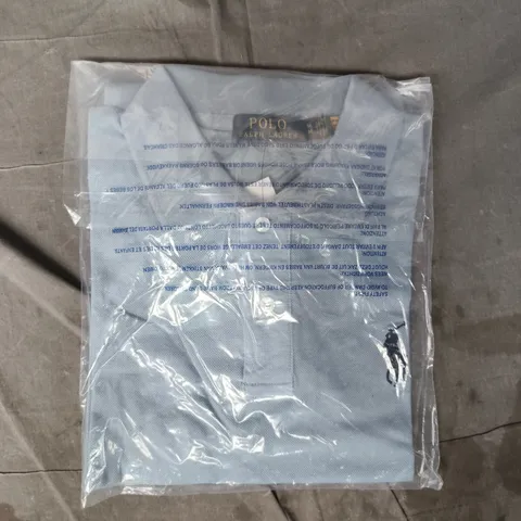BAGGED RALPH LAUREN SLIM FIT POLO TOP IN LIGHT BLUE SIZE MEDIUM