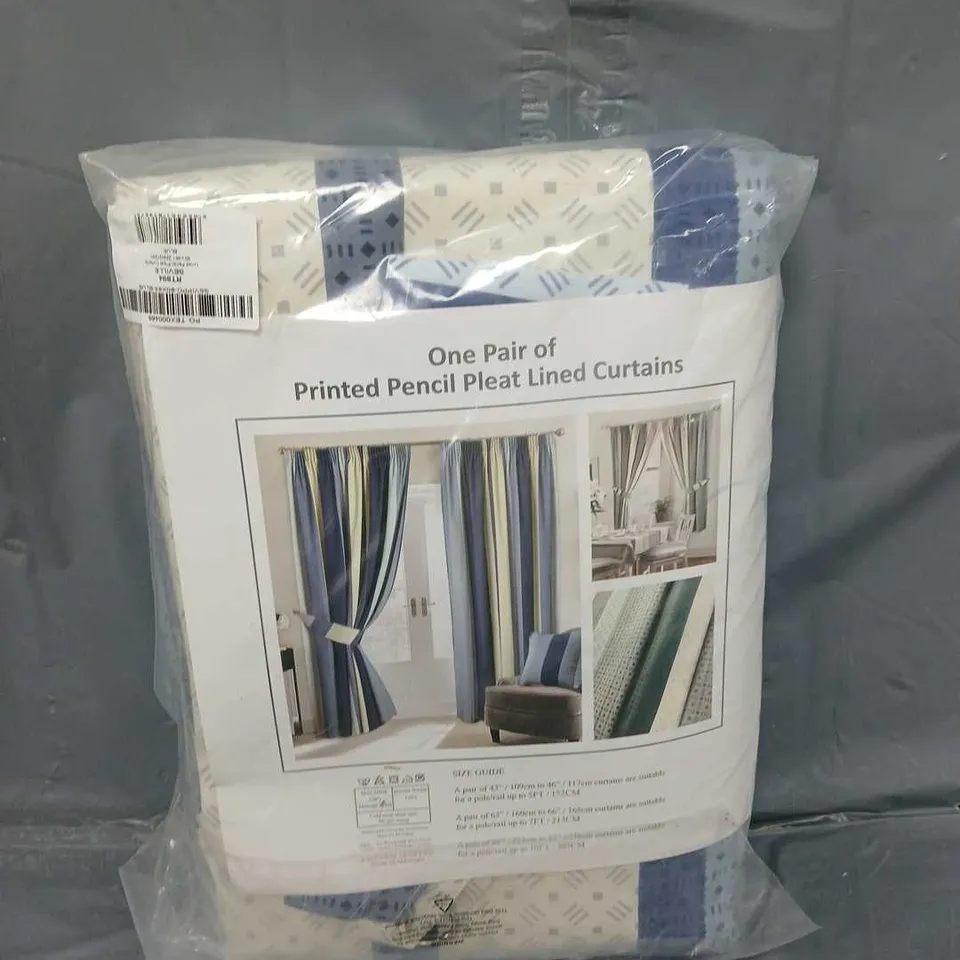 HOME CURTAINS ONE PAIR OF PRINTED PENCIL PLEAT LINED CURTAINS 229X213CM 