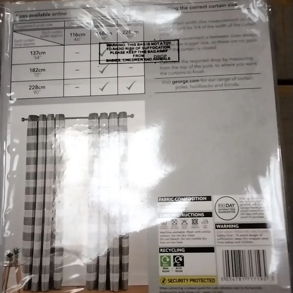 BOX OF 6 BRAND NEW EYELET WOVEN CURTAINS CHARCOAL CHECK 168 X 228CM