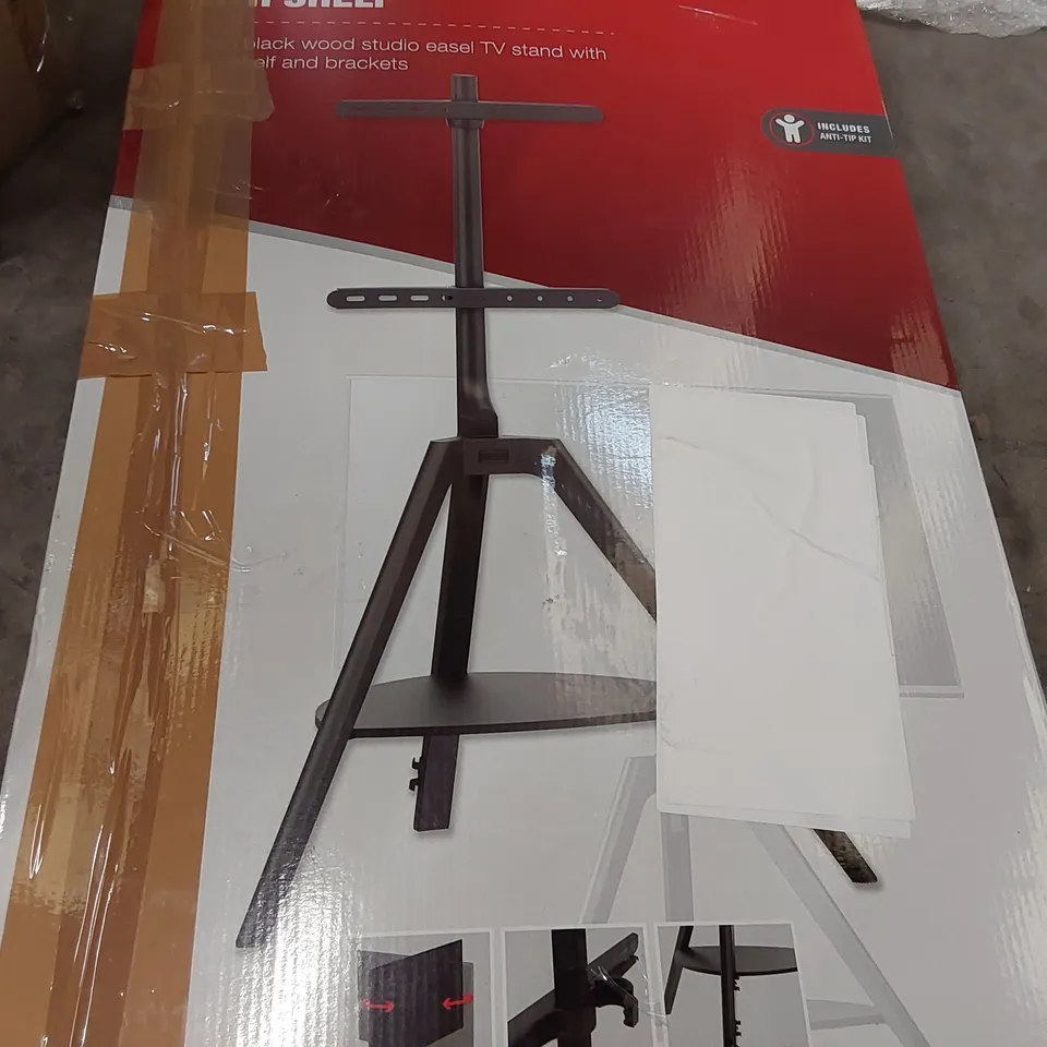 BOXED TRIPOD LIGHT TV STAND WITH SHELF (1 BOX)