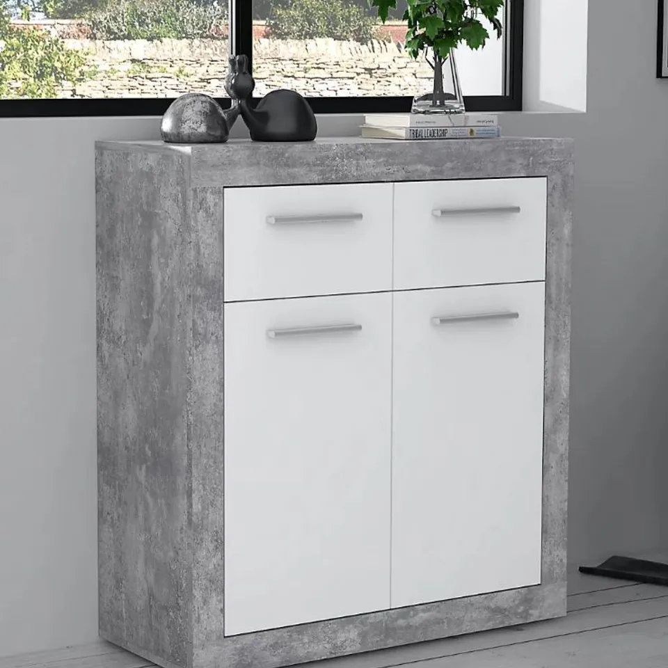 BOXED FURNICOMP ORLANDO SMALL WHITE AND CONCRETE GREY 2 DOOR 2 DRAWER SIDEBOARD (1 BOX)