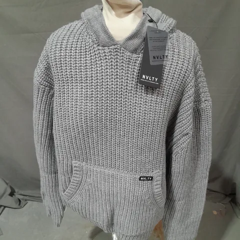 NVLTY HEAVYWEIGHT KNITTED HOODIE IN GREY SIZE XL