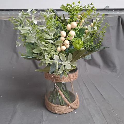 SARA DAVIES FAUX BOUQUET IN GLASS ROPE DETAIL VASE
