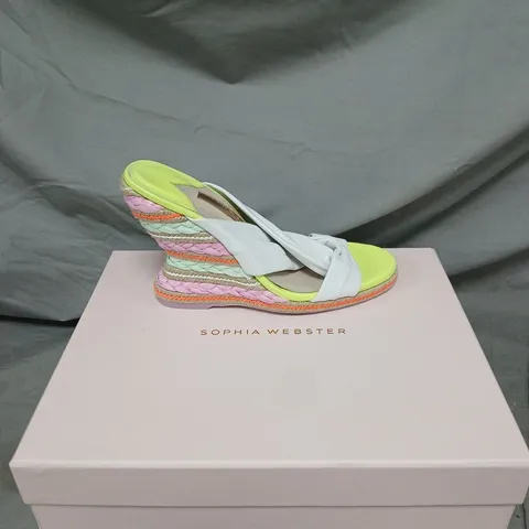 SOPHIA WEBSTER NEON LIME ESPADRILLE WEDGE SANDALS – WHITE KNOT STRAPS - SIZE 4