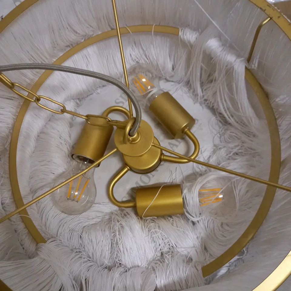 WL ENDON OLIVIA'S KAYLA 3 ARM MATT GOLD AND WHITE TASSELS PENDANT LIGHT