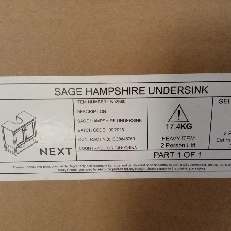 BOXED NEXT SAGE HAMPSHIRE UNDER SINK UNIT (1 BOX)