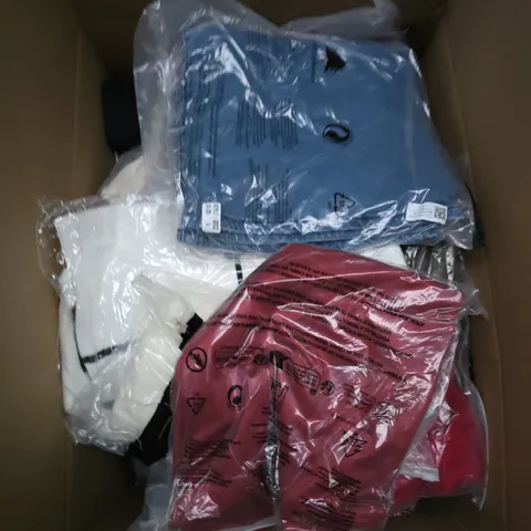 LARGE BOX OF APPROXIMATELY 25 ASSORTED CLOTHING ITEMS IN VARIOUS COLOURS, STYLES AND SIZES - COLLECTION ONLY