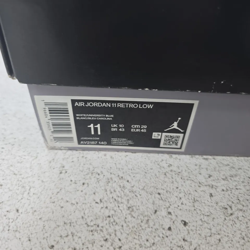 AIR JORDAN 11 RETRO LOW – WHITE/UNIVERSITY BLUE, UK 10 (US 11)