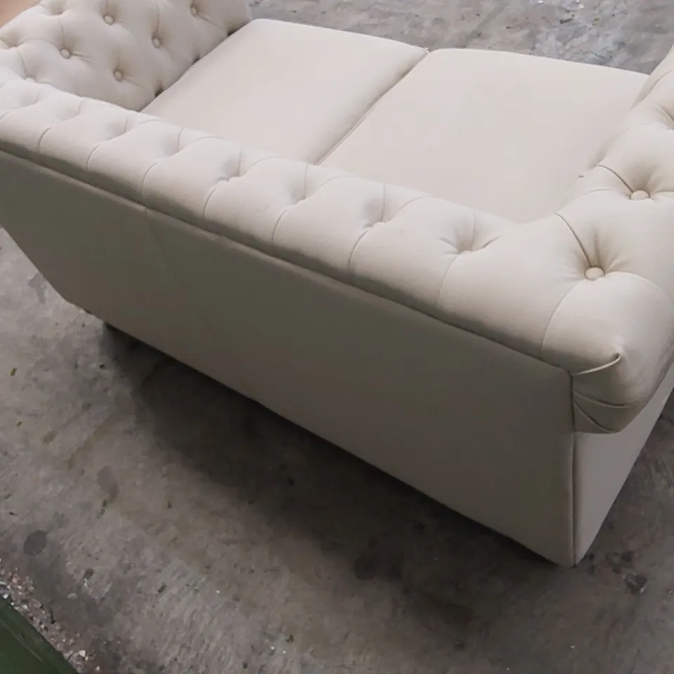 DESIGNER 2 SEATER CHESTERFIELD STYLE LEATHER SOFA IN IVORY