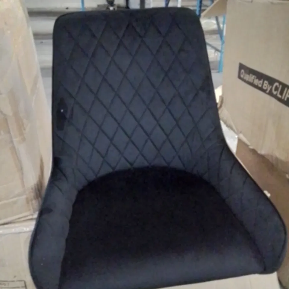 BOXED ARIM SET OF TWO BLACK VELVET DIAMOND STITCH UPHOLSTERED DINING CHAIRS
