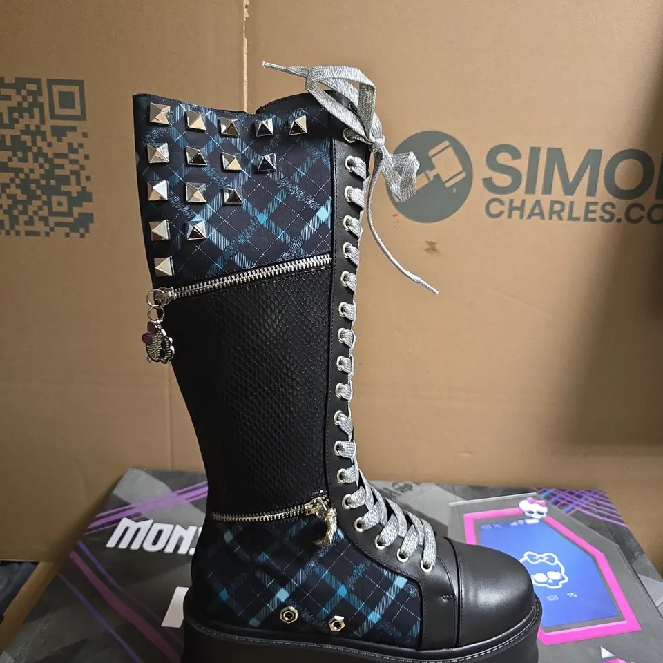 BOXED PAIR OF KOI FRANKIE STEIN FIRECRACKER LONG PLATFORM BOOTS - UK SIZE 4