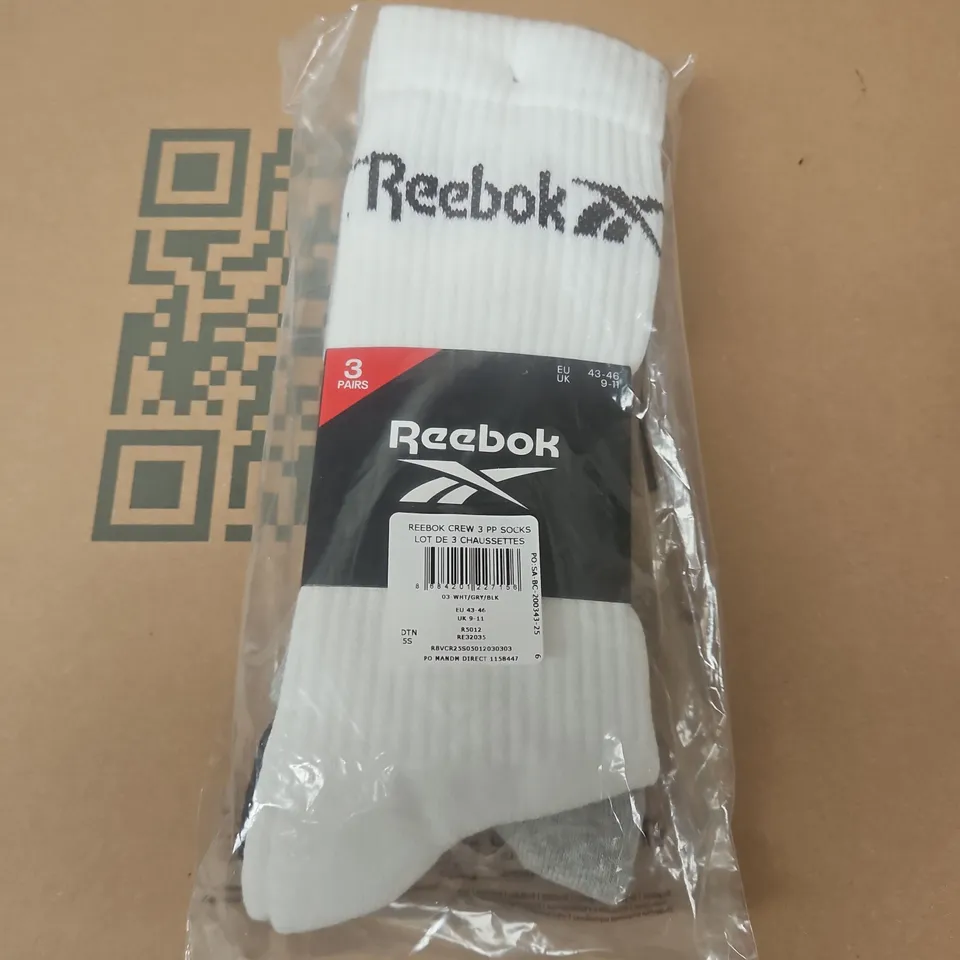BAGGED REEBOK CREW 3 PP SOCKS - UK 9-11