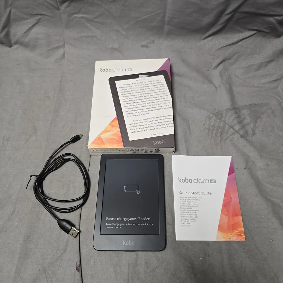 KOBO CLARA HD E-READER WITH USB CABLE, BOX & QUICK START GUIDE