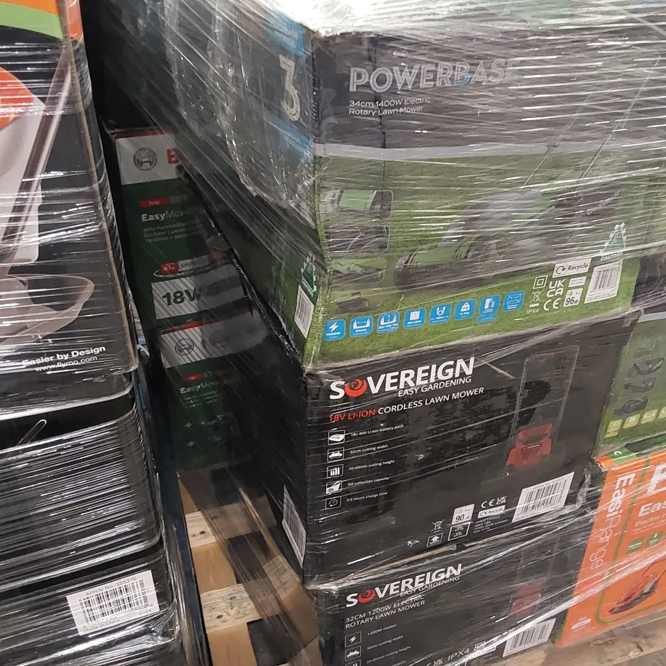 PALLET OF APPROXIMATELY 13X BOXED RAW UNCHECKED LAWN MOWER/GARDEN TOOLS 