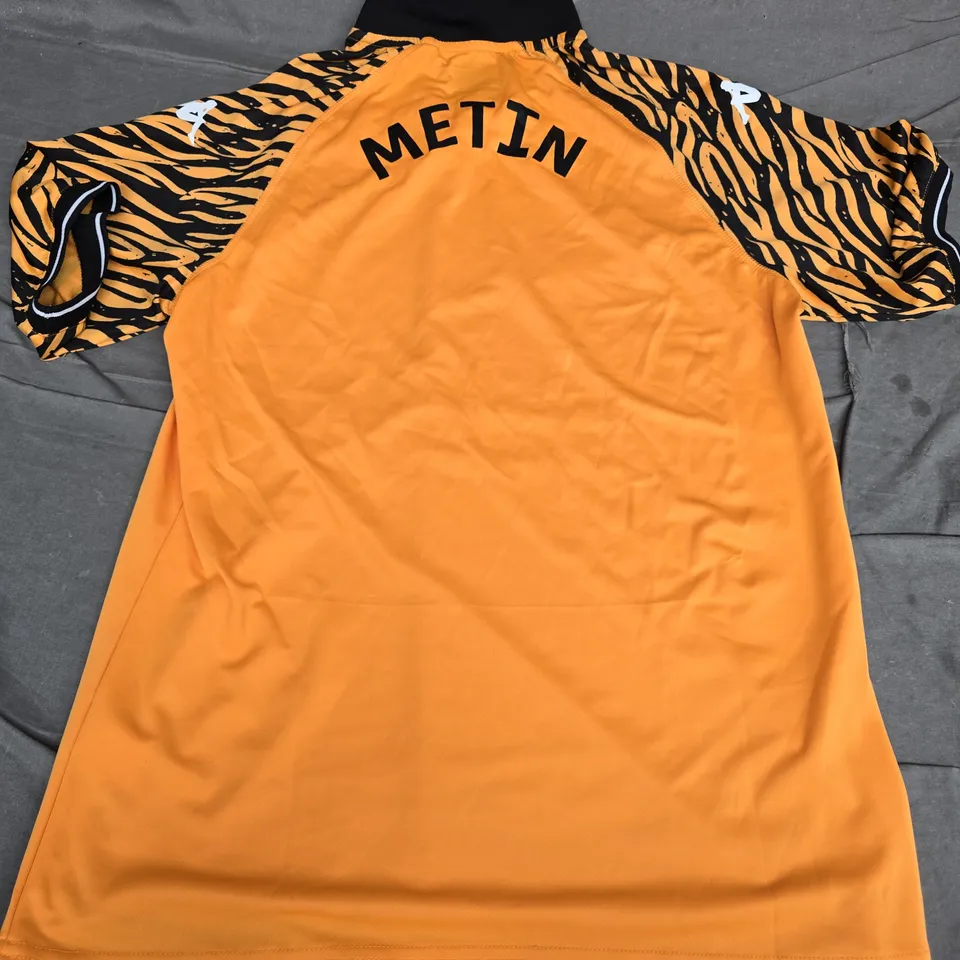 HULL CITY HOME JERSEY 2025-26 - ORANGE WITH TIGER-STRIPE SLEEVES, KAPPA LOGO, CORENDON SPONSOR - SIZE XL