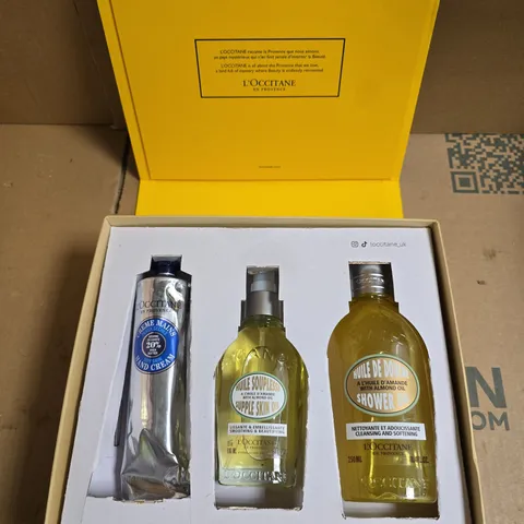L'OCCITANE GIFT SET: SHEA BUTTER HAND CREAM 150ML, ALMOND SUPPLE SKIN OIL 100ML & ALMOND SHOWER OIL 250ML