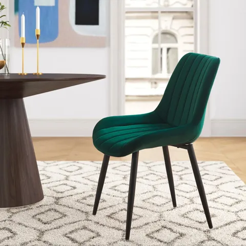 BOXED PAIR OF GREEN CLAIR FABRIC UPHOLSTERED DINING/SIDE CHAIRS 