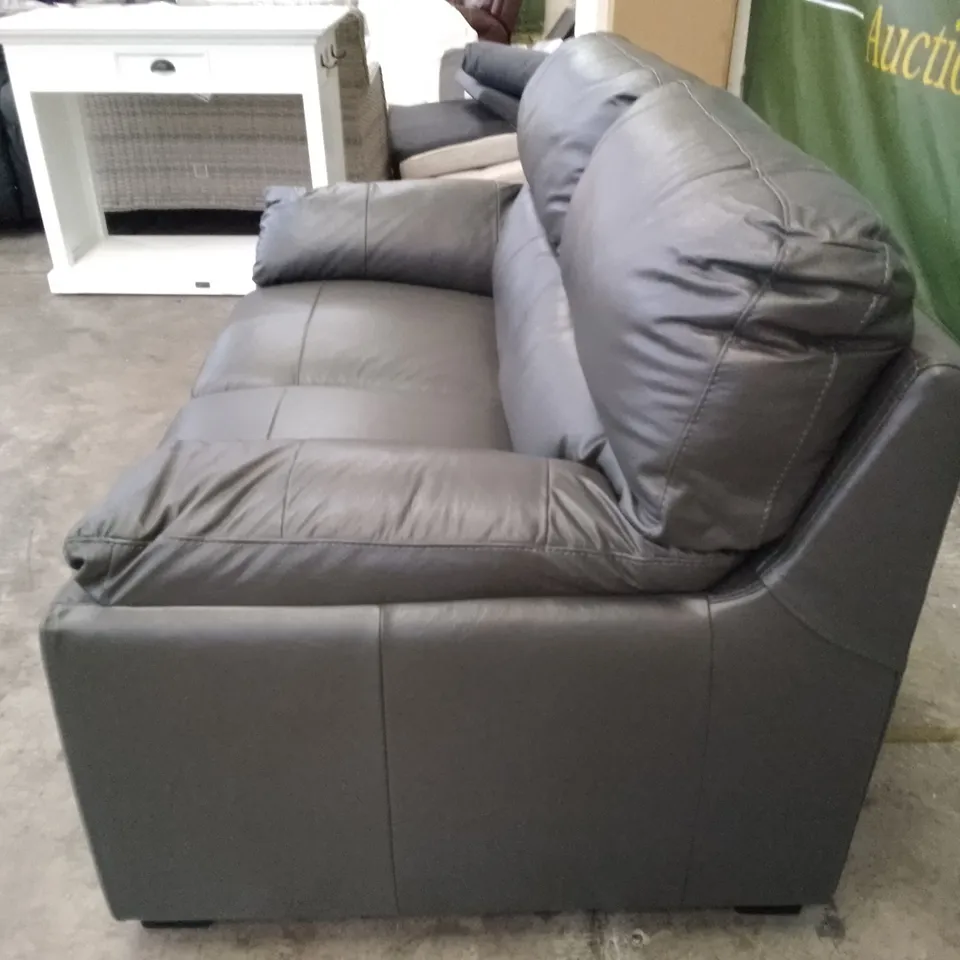 QUALITY DESIGNER 2 SEATER SOFA - DARK GREY LEATHER
